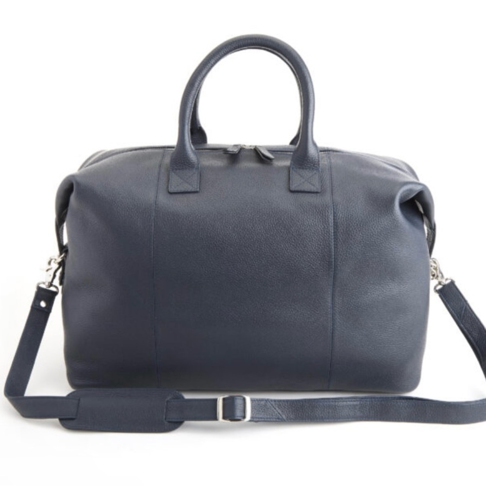 ROYCE New York Navy Pebbled Leather Duffel Bag